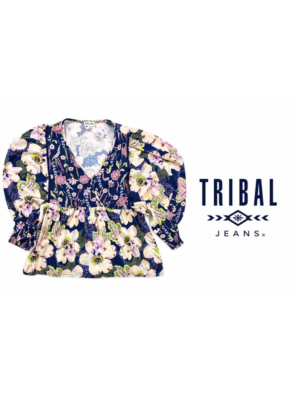 Tribal Jeans Floral Peplum Blouse ~ Medium